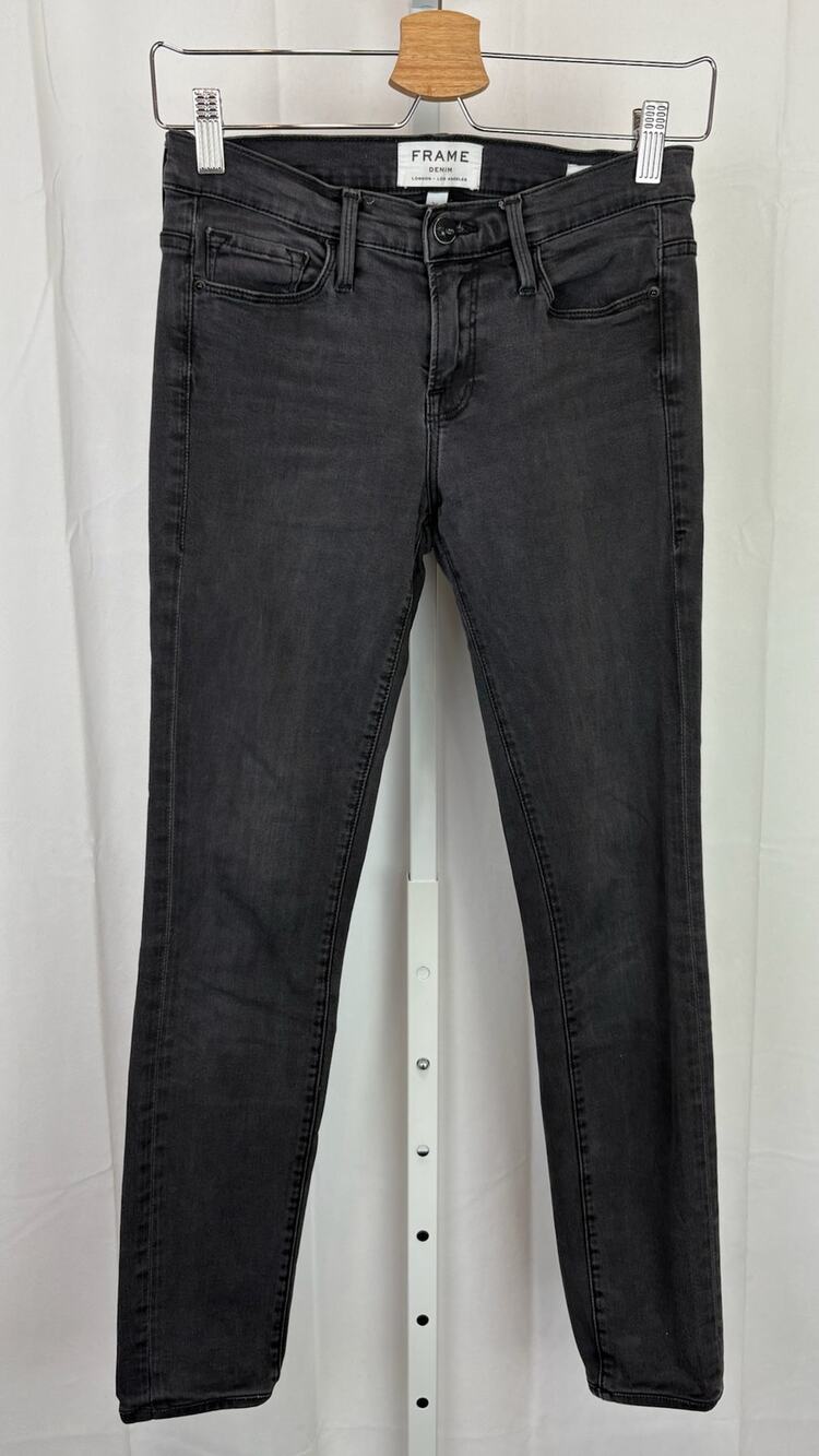 FRAME Denim 26 Le Skinny de Jeanne Jeans 5 Pocket Knightrider Faded Black Gray